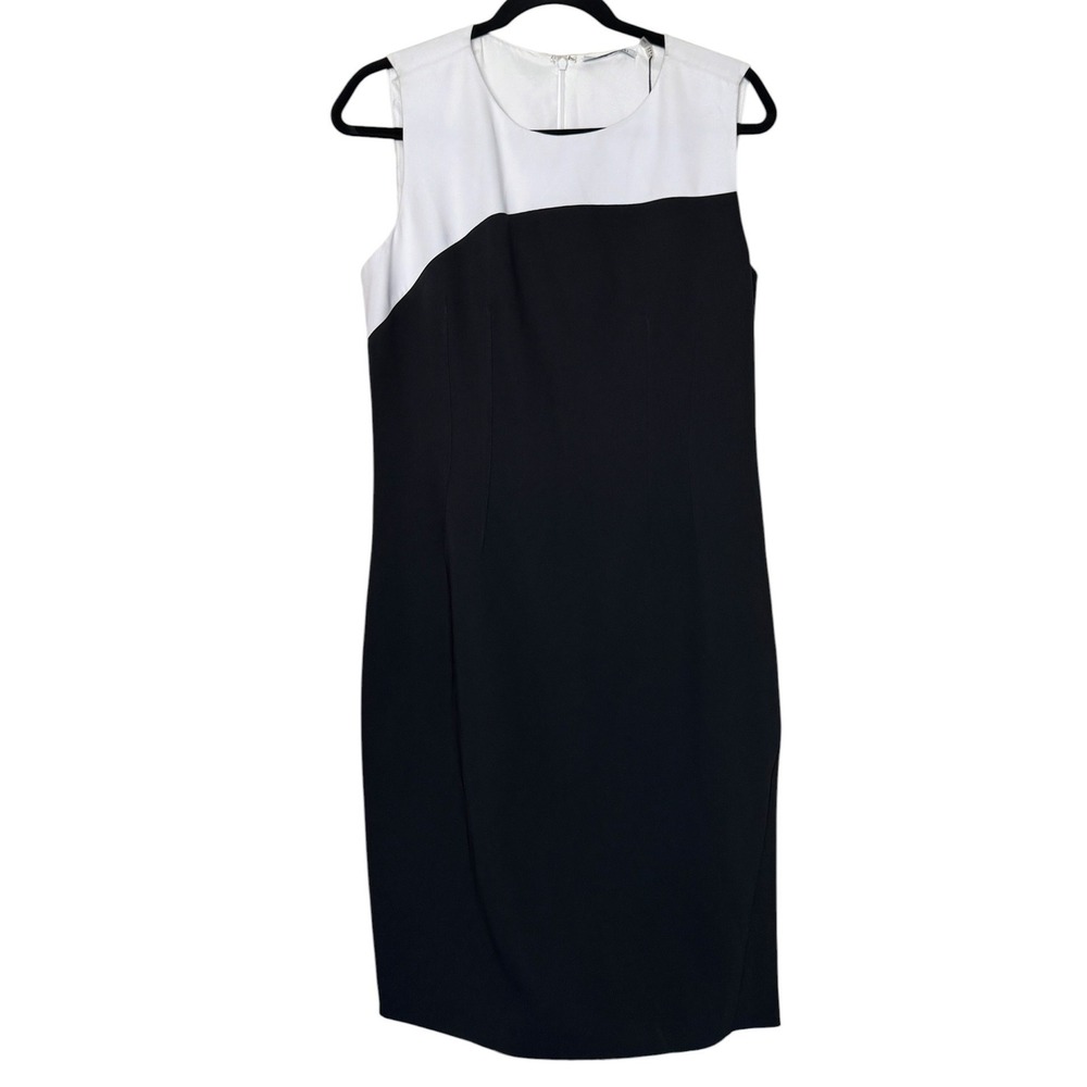 Tahari Zehal Dress White Black Colorblock Sleeveless Sheath Dress Sz 10 Modern